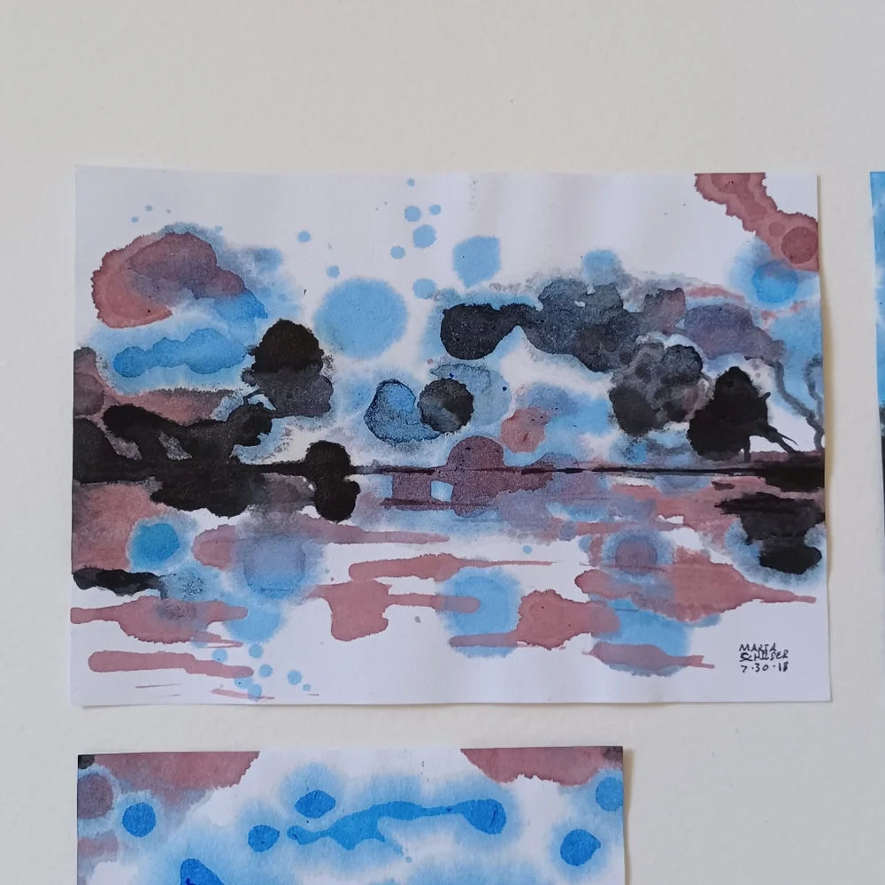ORIGINAL ART Set of 4 Abstract Ink Landcapes 4.25